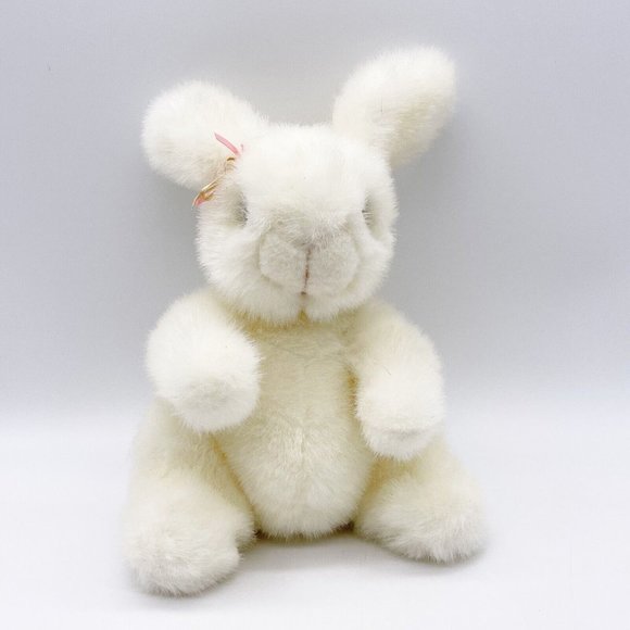 Gund Vintage 1985 White Bunny Rabbit Plush Toy Stuffed Animal Ribbon In Hair 11” - Picture 1 of 12